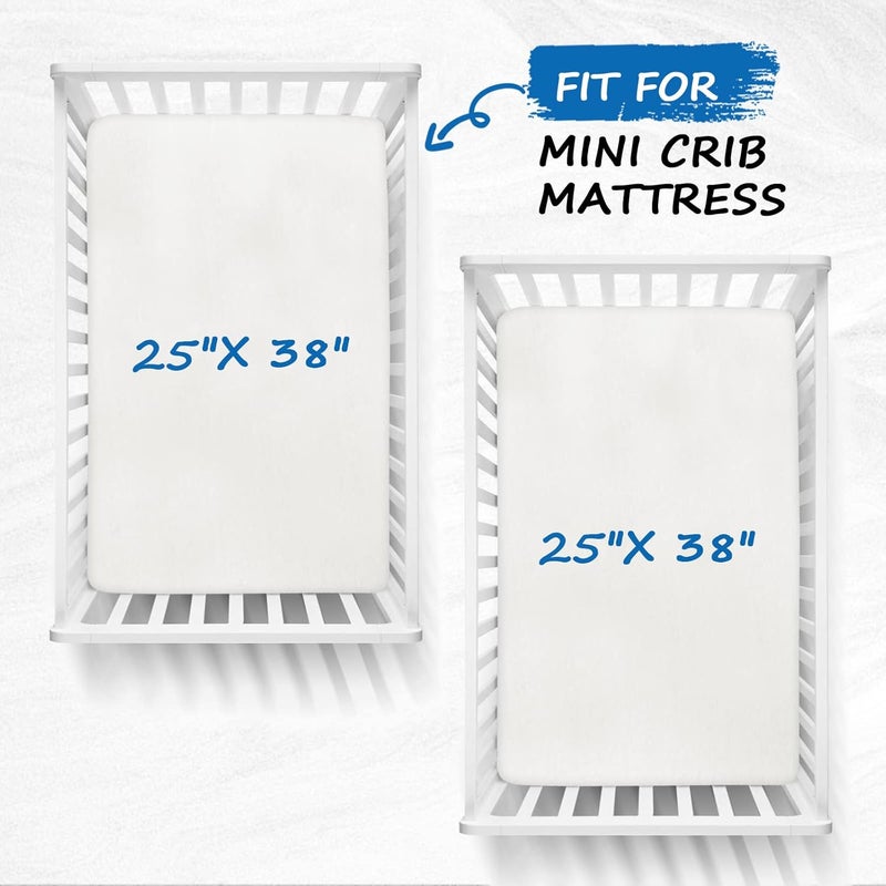 Coldwind Pack and Play Sheets Waterproof, 2 Pack Cotton Mini Crib Sheets 38"x 25", Compatible with Graco Pack n Play, Dream on Me, Delta Portable Crib and Arms Reach Ideal Cosleeper, Baby Girl Boy, White - Image 5